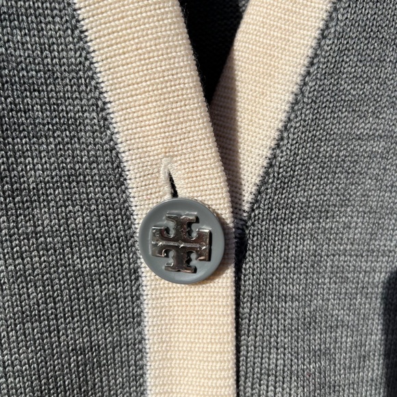 TORY BURCH merino wool boyfriend cardigan - grey (womens, medium) - Picture 3 of 5